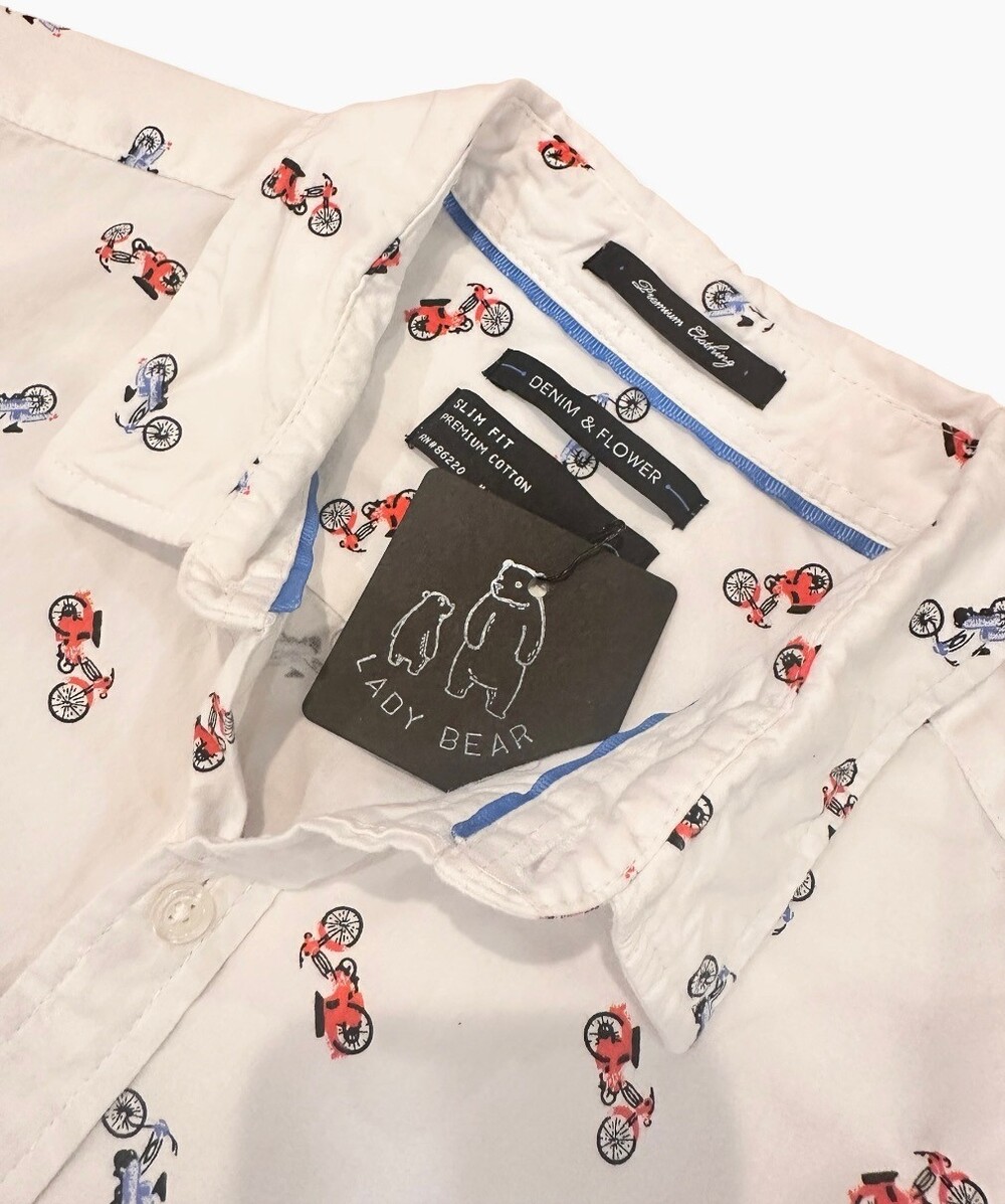 Denim & Flower Bike Shirt, Slim Fit - Size Medium